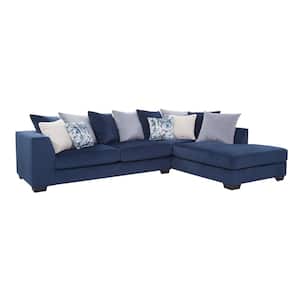 Casual Comfort 123 in W Track Arm 2 piece Twill Microfiber L Shape Sectional Sofa in Blue with 4 Accent Pillows