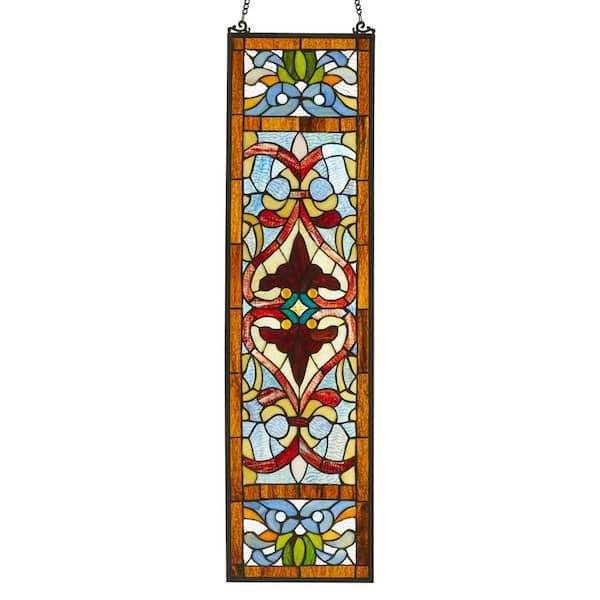 River of Goods Red Victorian Stained Glass Fleur De Lis Window Panel