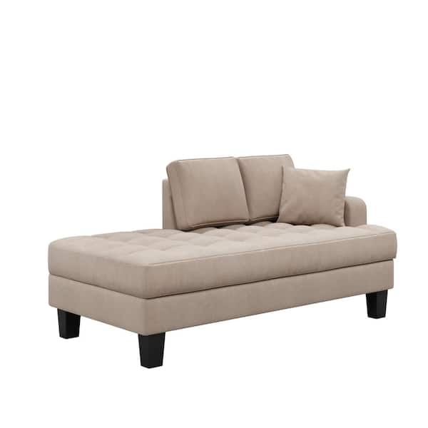 Unbranded 64" Deep Tufted Upholstered Textured Fabric Chaise Lounge, Toss Pillow included, Living room Bedroom Use, Warm Grey