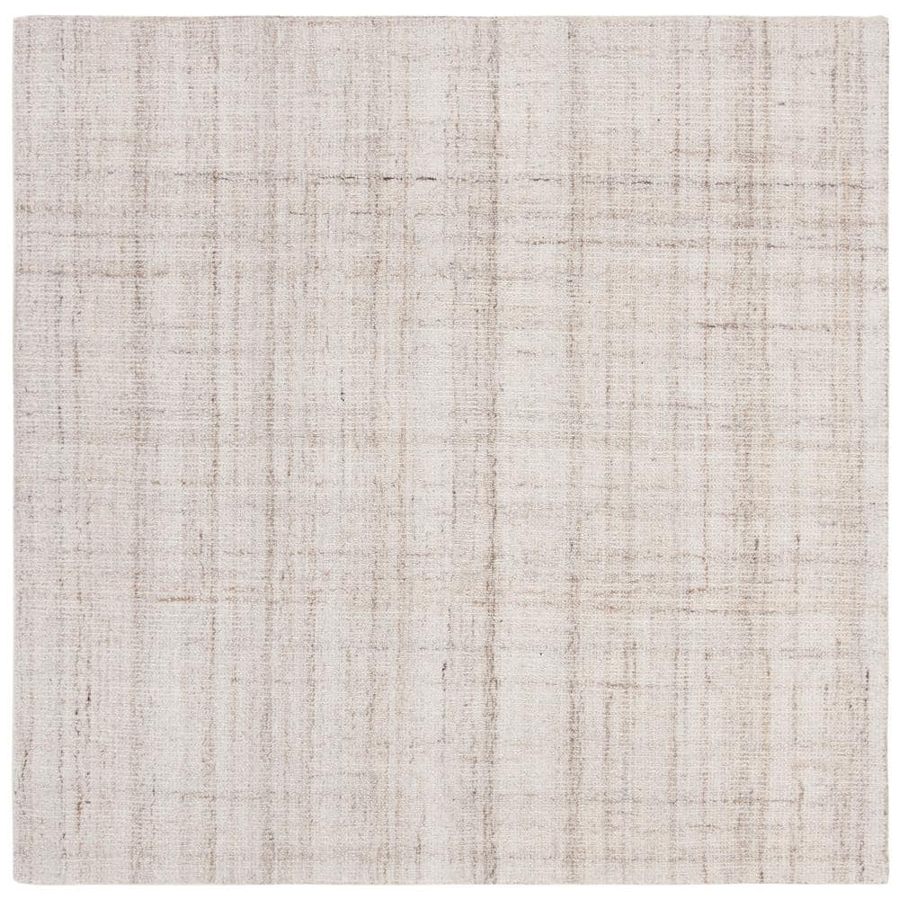 Ivory and Beige Abstract Hand-Tufted Wool and Viscose 4' Square Area Rug