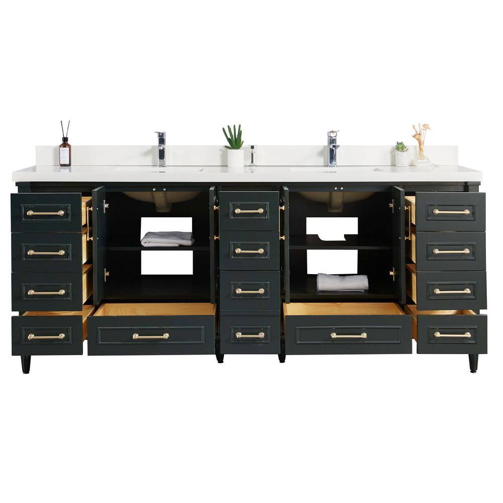 Aberdeen 84'' Dark Green Double Bathroom Vanity with Quartz Top