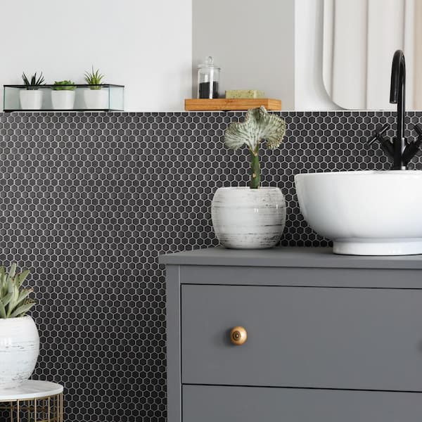 Colmena Hex Gunmetal 11-1/2 in. x 11-5/8 in. Porcelain Mosaic Tile (4.75 sq. ft./Case)
