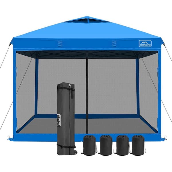 Unbranded Blue 10 ft. x 10 ft. Outdoor Pop Up Screened Canopy Tent with Netting Mesh Walls, 4 Sandbags, 1 Roller Bag