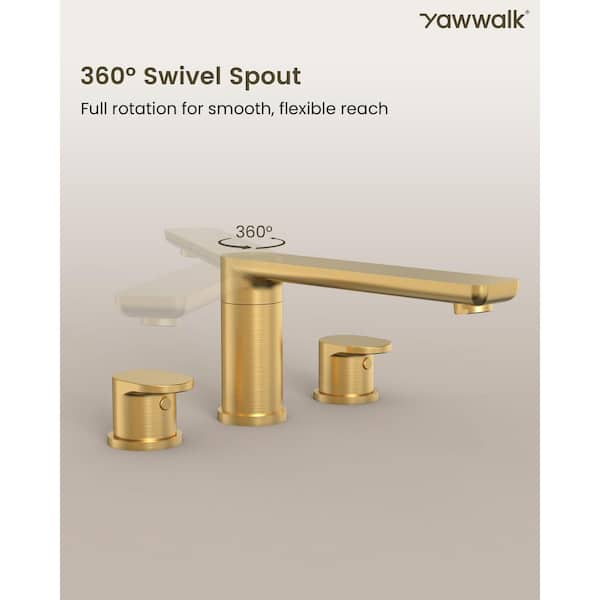 YAWWALK Double Handle Deck Mount Roman Tub Faucet with 360° Swivel