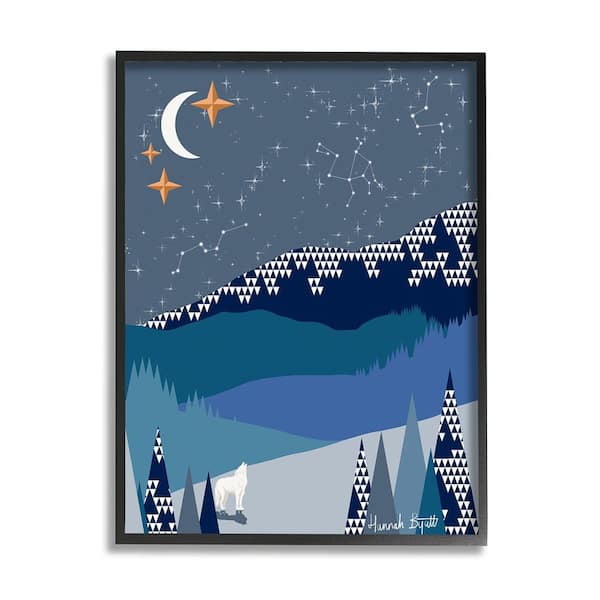 Stupell Industries Winter Night Landscape by Hannah Byatt 1-Piece Framed Graphic Print Nature Poster Art Print 20 in. x 16 in.