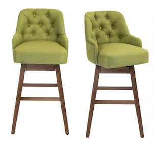 28 in. Modern Olive Green Linen Counter-Height Swivel Bar Stool with Wood Legs( Set of 2)