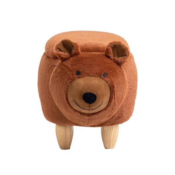 Home 2 Office Brown Bear Animal Storage Kids Polyester Ottoman with Wood Legs