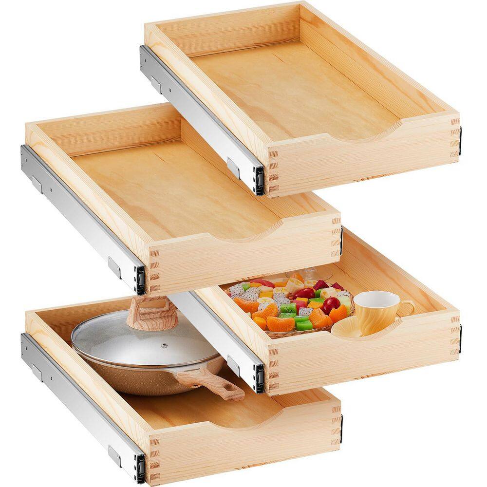 "Wood Color 12"" x 21"" Wooden Pull Out Tray Cabinet Organizer for Cabinets Fully Assembled Slide Pantry Shelves (4 Pack)" price history on PriceWatchPro