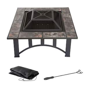 33 in. Square Steel Tile Fire Pit with Cover