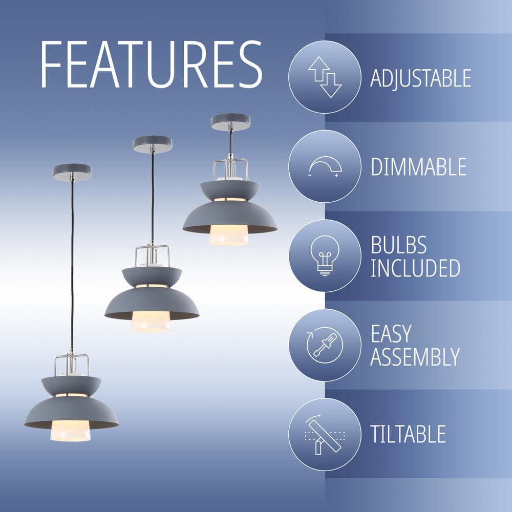 Paul 11" Adjustable Farmhouse Metal LED Pendant in Gray