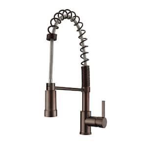 Nueva Single Handle Deck Mount Spring Gooseneck Pull Down Spray Kitchen Faucet with Lever Handle 1 in Oil Rubbed Bronze