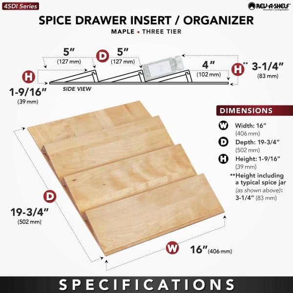 Natural Maple 3-Tier Wooden Spice Drawer Organizer Insert