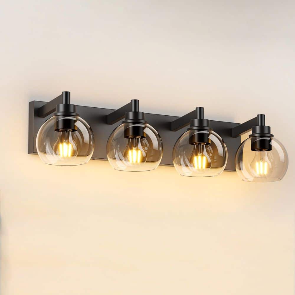 26 in. 4-Light Matte Black and Metal Vanity Light with Clear Glass Shades for Bathroom (Bulbs Not Included) price history on PriceWatchPro