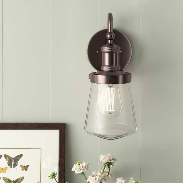 Taylor 5.25 in. 1-Light Satin Bronze Industrial Wall Sconce with Clear Glass Shade