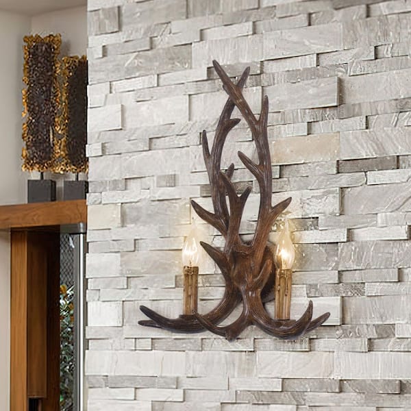 Y'INSP 13.98 in. 2-Light Brown Farmhouse Rustic Style Armed Sconce Wall Sconce with No Shade