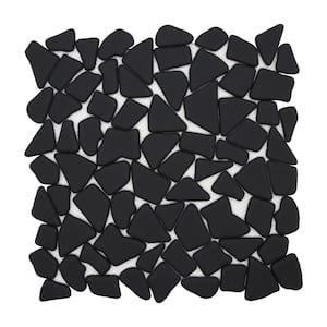 Pebble Black River Rock 12 in. x 12 in. Recycled Glass Marble Looks Floor and Wall Mosaic Tile (10 sq. ft./Case)
