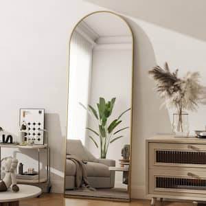 Gold 16 in. W x 59 in. H Arched Aluminum Framed Full Length Floor Mirror