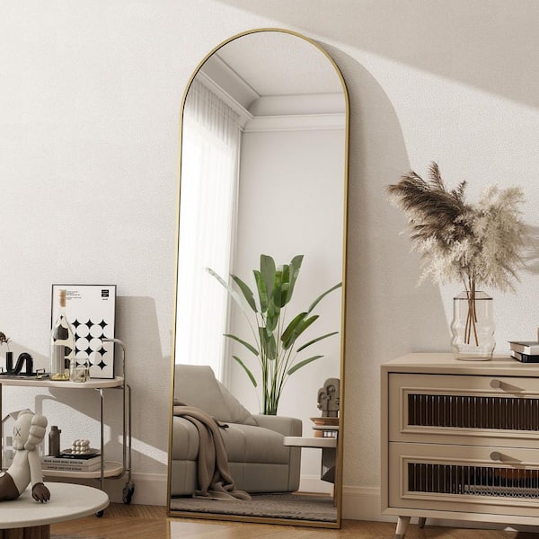 WILLOTED Gold 30 in. W x 67 in. H Arched Aluminum Framed Full Length Floor Mirror