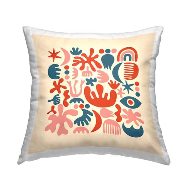 Stupell Industries Patterned Squiggle Shapes Red Geometric Polyester 18 in. x 18 in. Throw Pillow