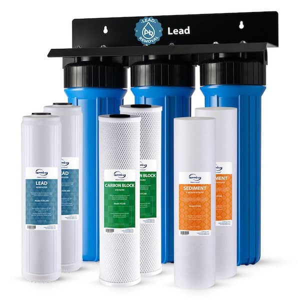 3-Stage Whole House Water Filter System, Removes up to 99% Lead, Chlorine, and Odor, 15 GPM Flow, w/ Extra Filter Pack