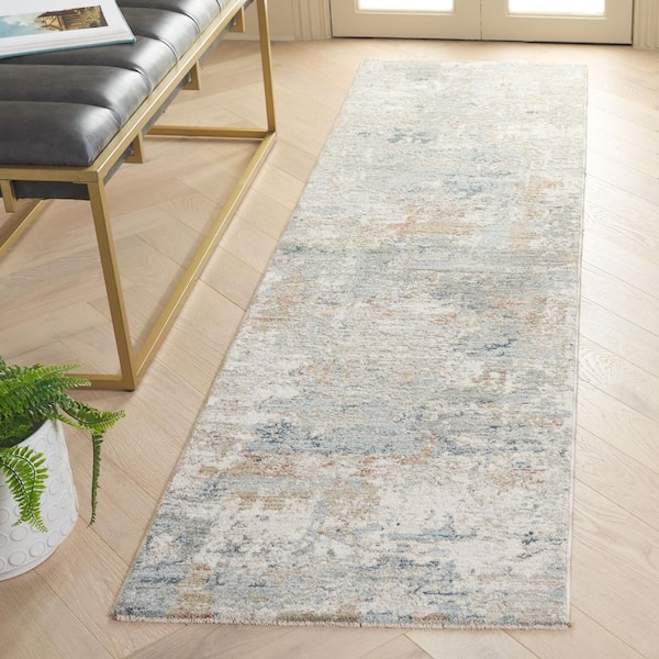 Treasures 2 ft. x 8 ft. Gray/Blue Distressed Runner Rug