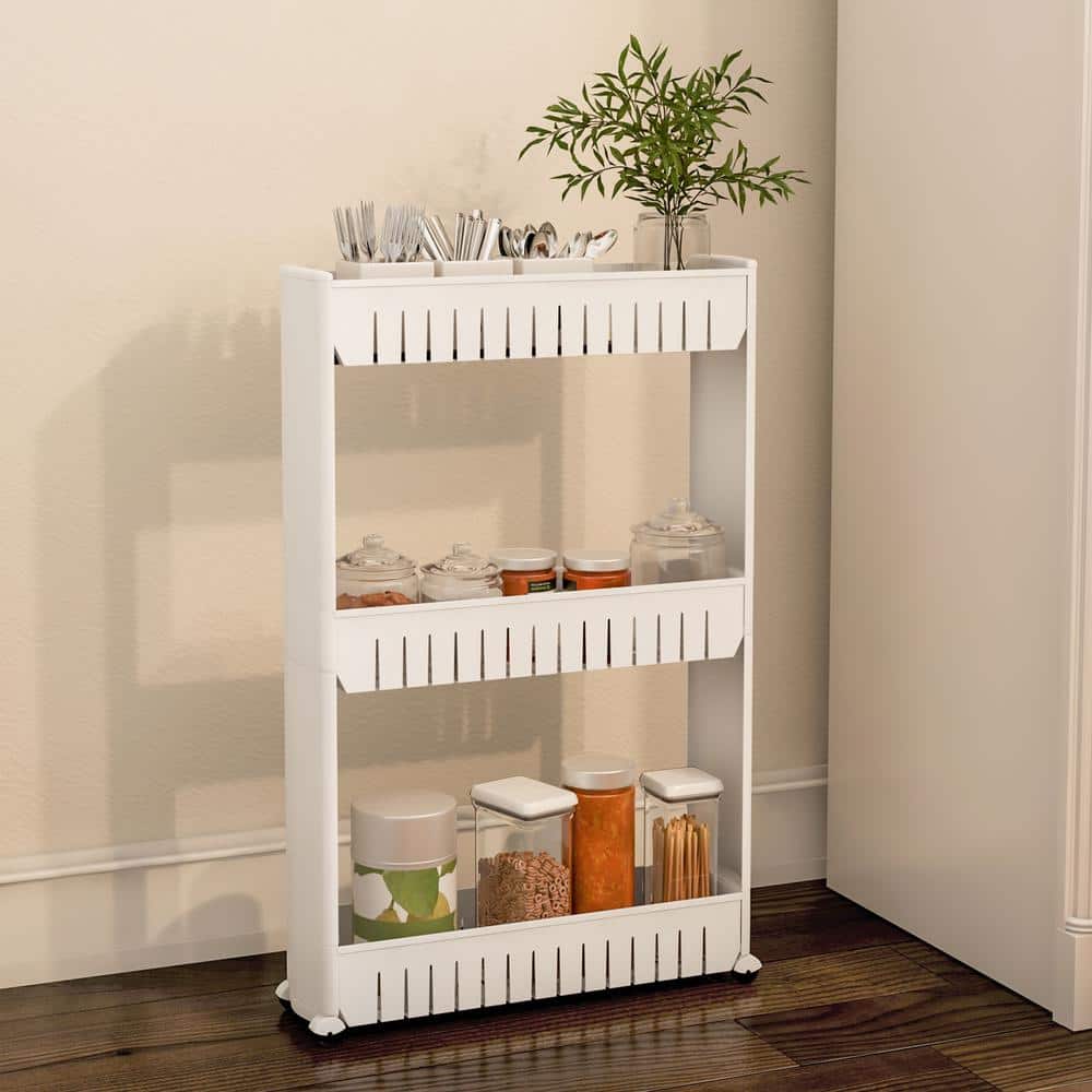 White 3-Tier Slim Rolling Storage Cart for Tight Spaces