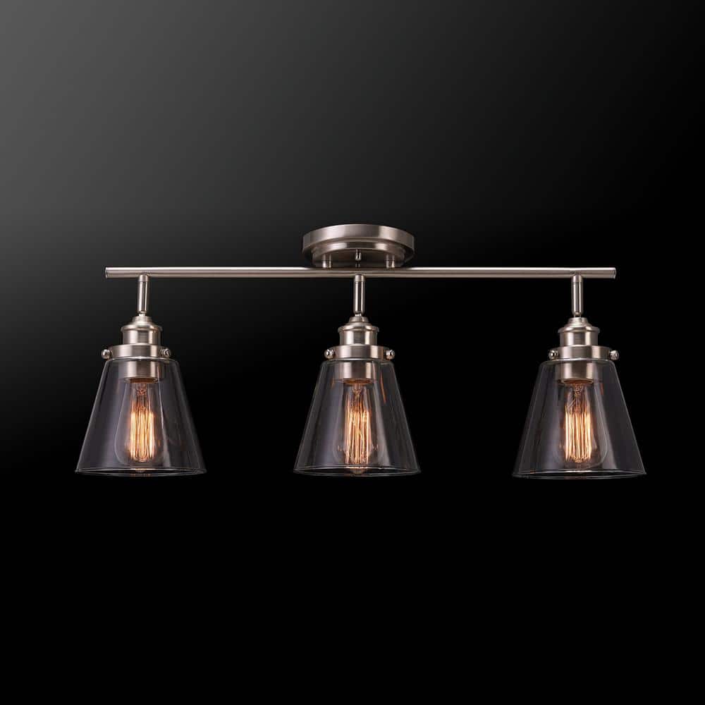 Brushed Nickel 3-Light Track Lighting with Clear Glass Shades