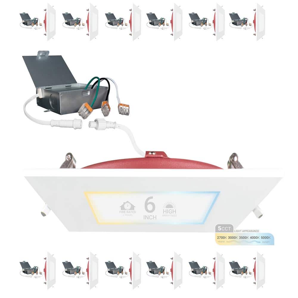 6 in. Square Trim 2HR Fire Rated Canless 27K-50K Select New Construction 15W Integrated LED Recessed Lighting Kit 12PK price history on PriceWatchPro