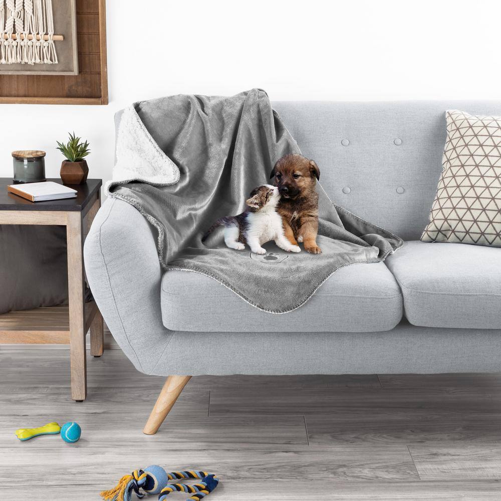 Gray Reversible Sherpa Fleece Waterproof Pet Blanket 30x40 Inch