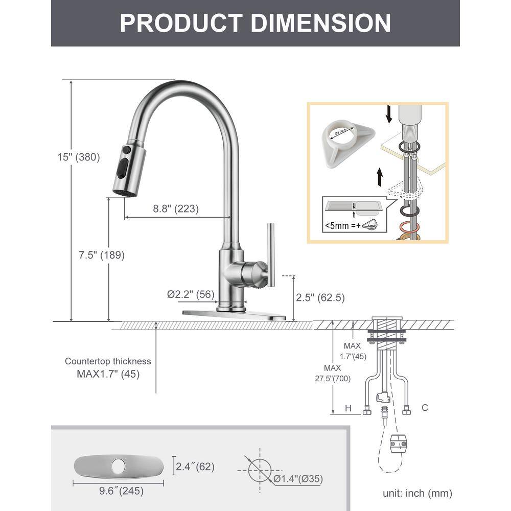 Brushed Nickel Single Handle Pull Down Kitchen Faucet