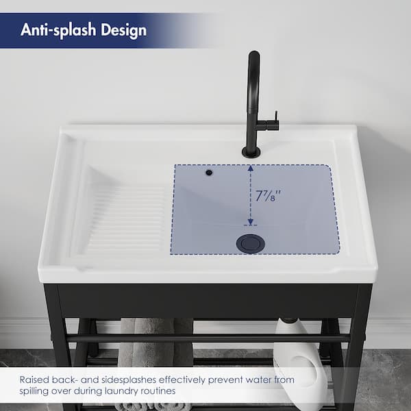 Branson 28 in. W x 19 in. D Vitreous China Freestanding Utility/Laundry Sink in White with Cabinet (Faucet Not Included)
