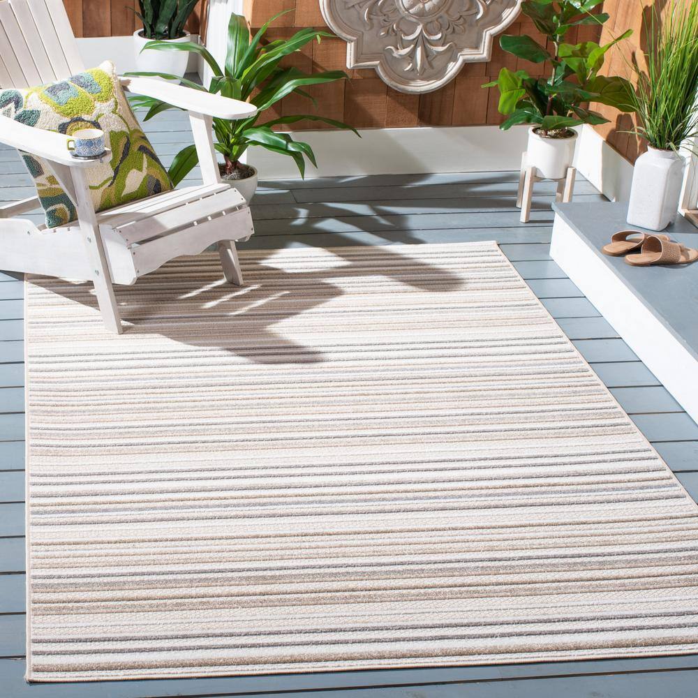 Ivory and Grey Geometric Reversible Synthetic Area Rug - 4'5" x 6'5"