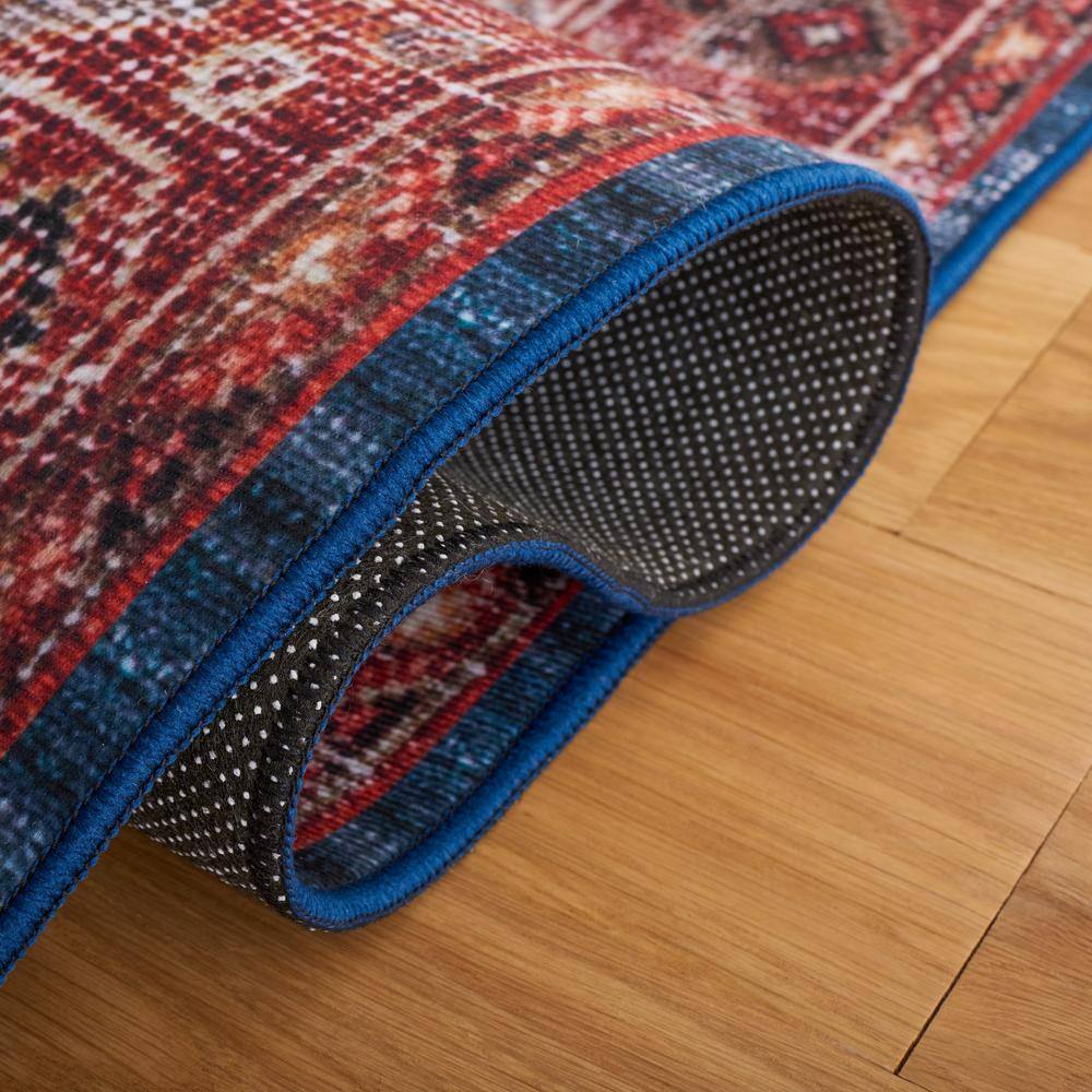 48" Square Red Synthetic Non-Slip Washable Rug