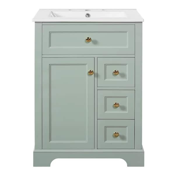 24 in. Bath Vanity Cabinet without Top in Green Assembled with 2-Tier Door Storage Rack