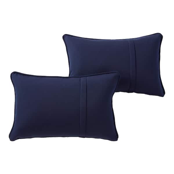 Greendale Home Fashions Sunbrella Navy Rectangle Outdoor Throw Pillow with Pleat (2-Pack)