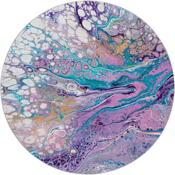 Dream Shag Premium Machine Washable Abstract ADS64 Periwinkle 8 ft. x 8 ft. Round Rug