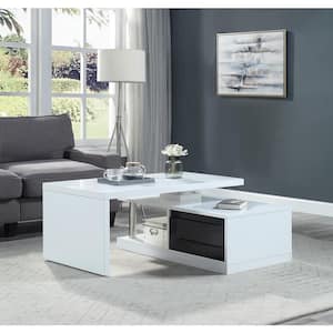 63 in. L White & Black Rectangle Wood Coffee Table with Swivel Top