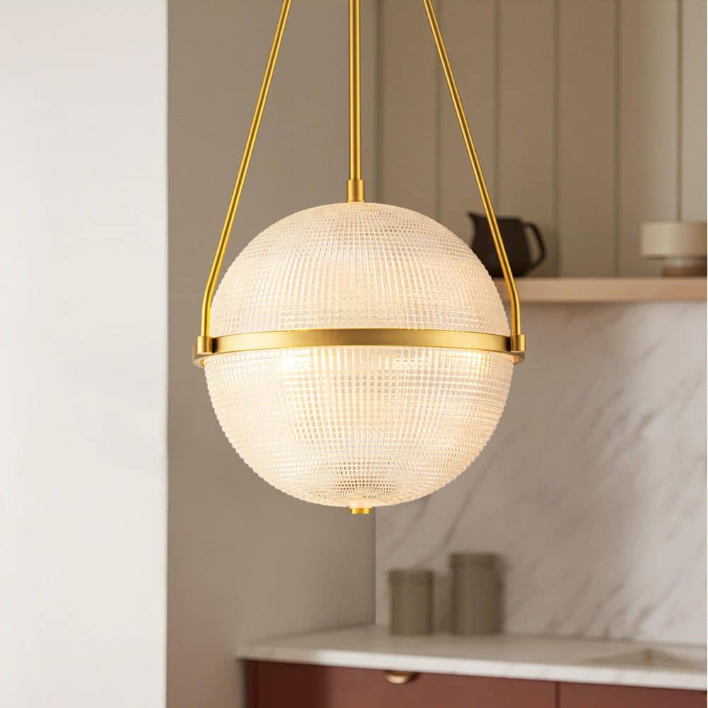RRTYO Apsel 3-Light 13.78 in. W Gold Mid-Century Modern Grid Glass