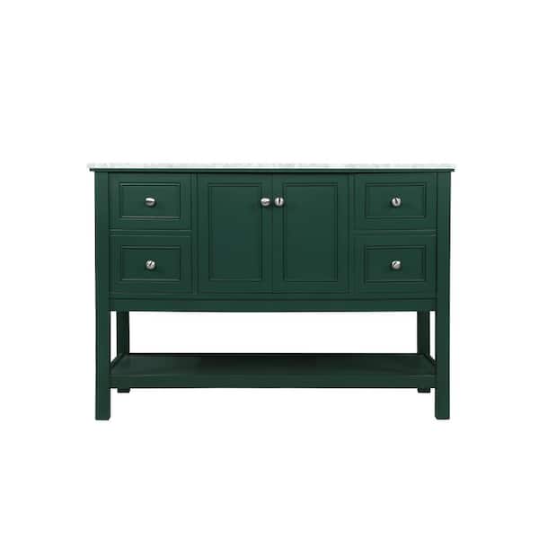 Unbranded Timeless Home 48 in. W Single Bath Vanity in Green with Marble Vanity Top in Carrara with White Basin