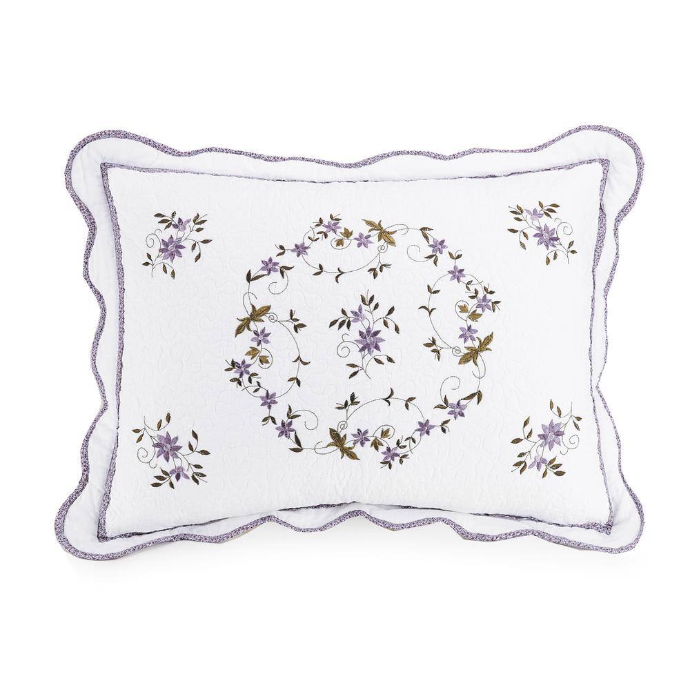 White Cotton Full Quilt Set with Embroidered Floral Design