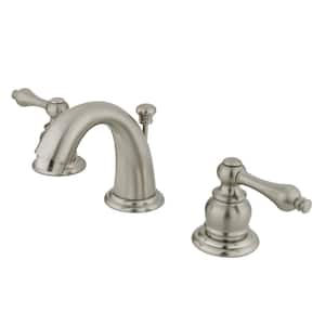 English Country 2-Handle 8 in. Widespread Bathroom Faucets with Plastic Pop-Up in Brushed Nickel