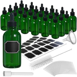 4 oz. Glass Dropper Bottles with Funnel, Brush, Shrink Wrap, Marker and Labels - Green (Pack of 24)