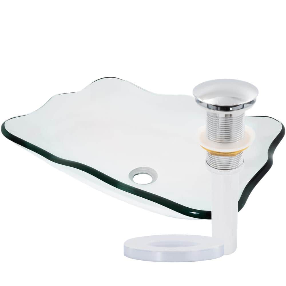 Elegante 20 in. Clear Glass Rectangular Vessel Sink with Drain in Chrome price history on PriceWatchPro