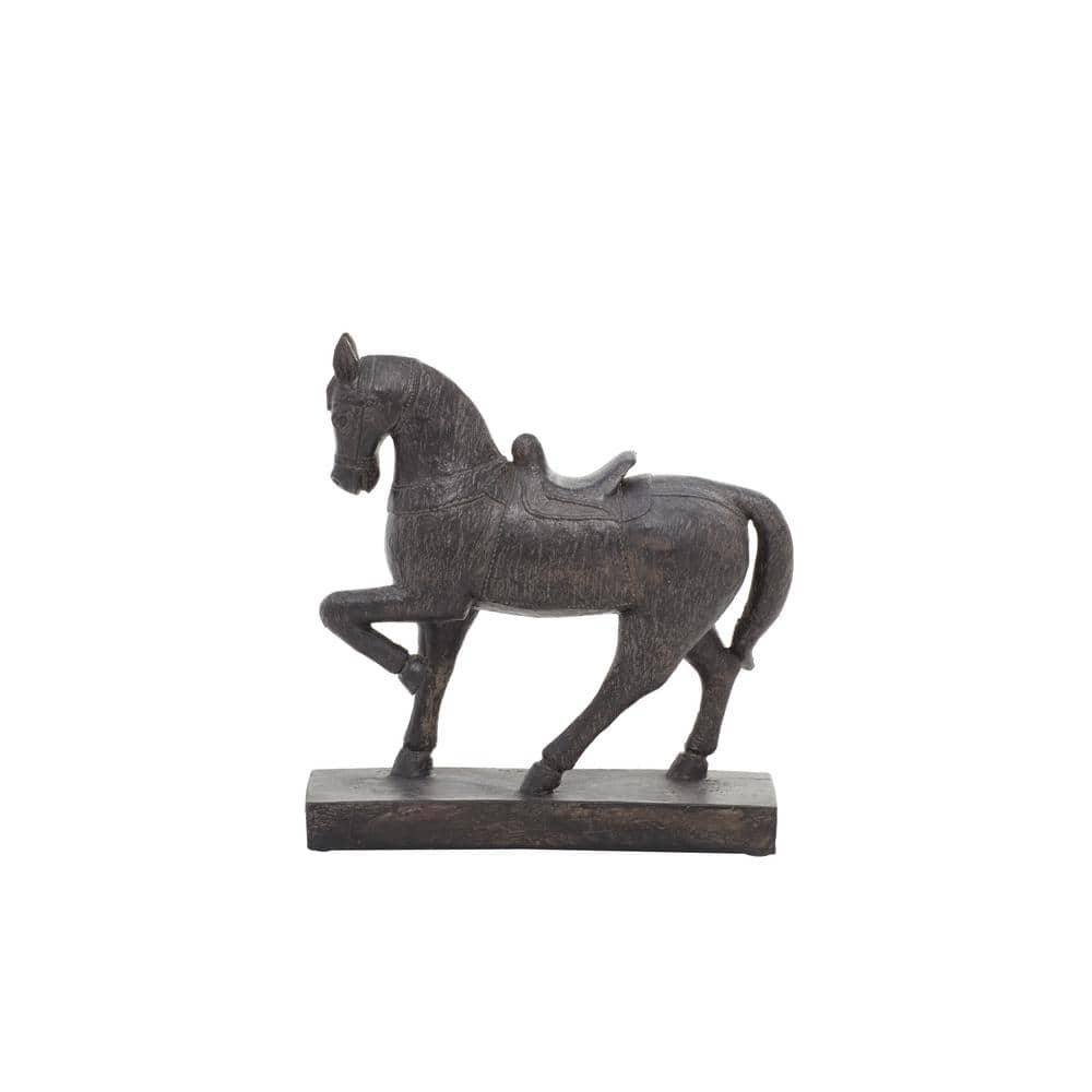 9" Brown Polystone Horse Statue with Weathered Finish