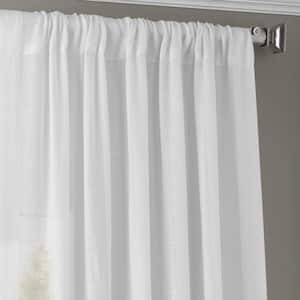 White Orchid Solid Faux Linen Sheer Curtain - 50 in. W x 84 in. L Single Panel Rod Pocket Curtain