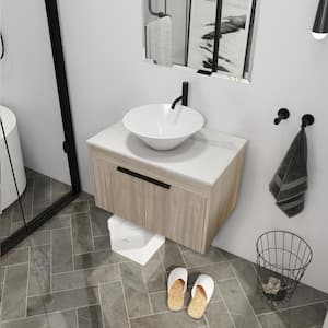 30 in. W Float Bathroom Vanity with Basin Set and 2 Parcels in Brown(Khaki), Wall Mounted with Soft Close Door