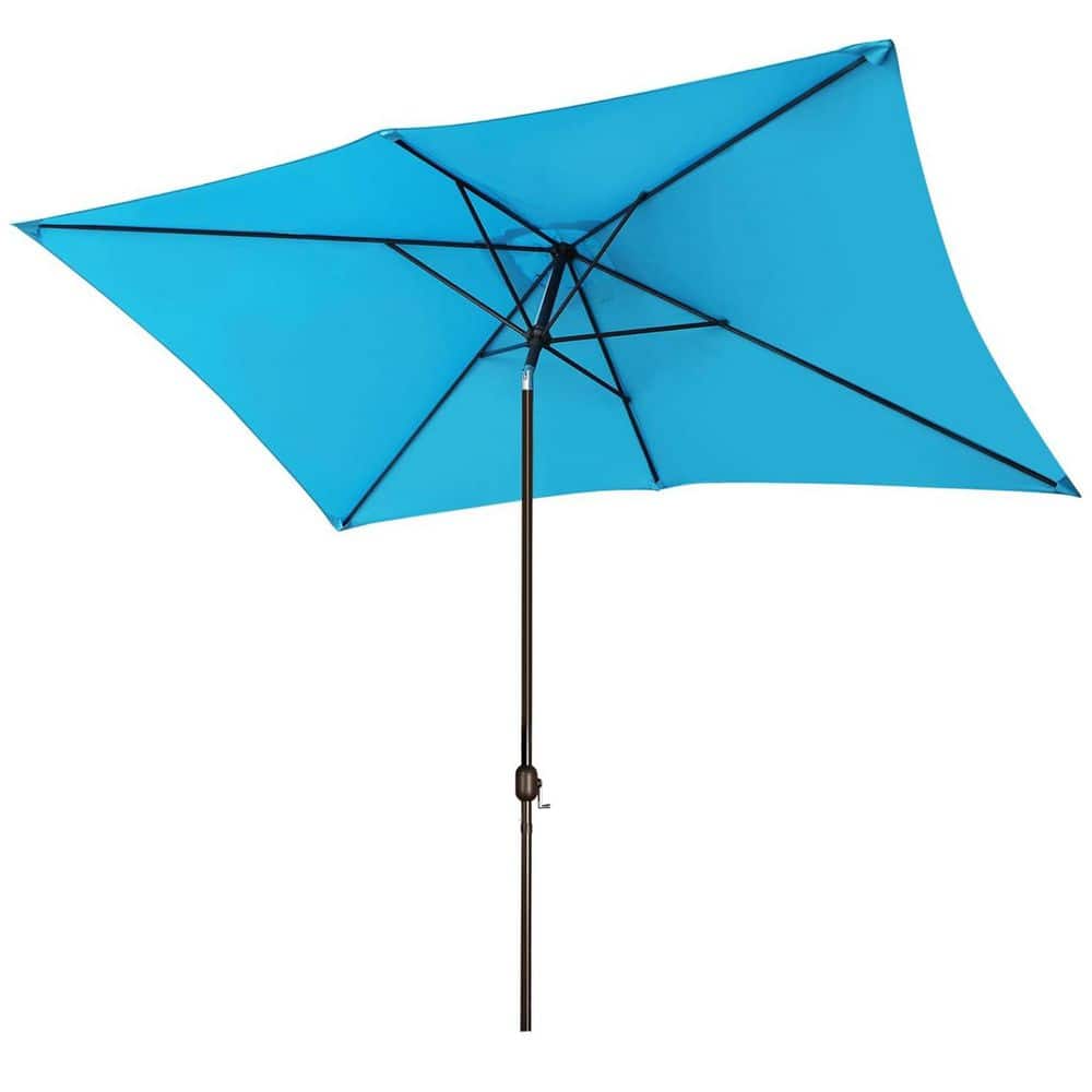 6.5 ft. x 10 ft. Metal Market Tilt Patio Umbrella in Light Blue