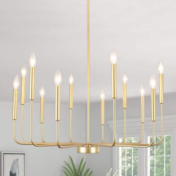 12-Light Spray Gold Farmhouse Candle Chandelier for Bedroom with No Bulbs Included