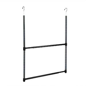 22.5 in. 2-Tier Metal Portable Adjustable Closet Hanger Rod in Black