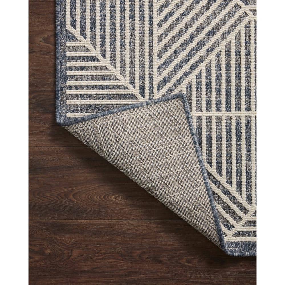 Modern Denim and Ivory Geometric Low-Pile Area Rug